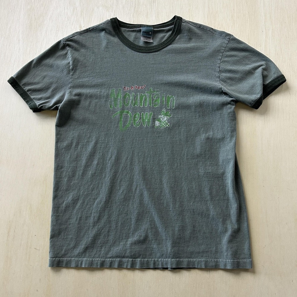 Y2K Mountain Dew Shirt Men Medium Green Soda Ringer Tee T-Shirt District Threads